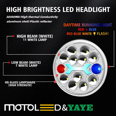 743*312*310mm YAYE 5.75 Inch GN125 LED Accessory Red Blue Flash Motorcycle High Low Beam DRL Headlight