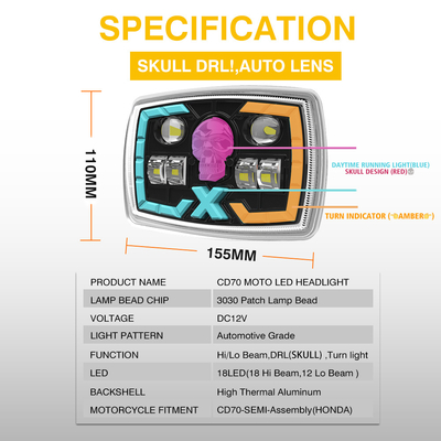 CD70 CG125 LED Headlight 18LED High Power with Projector Lens