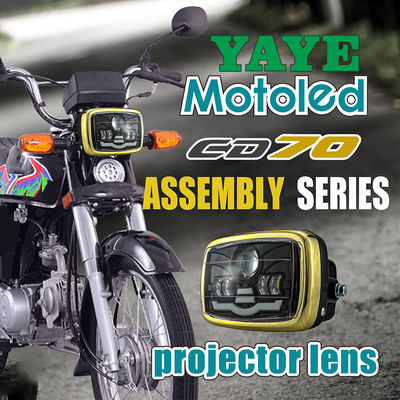 YAYE CD70 70cc Motorcycle Headlight Assembly with 6500K Projector Lens and Aviation Aluminum Parts for High Low Beam DRL Flash